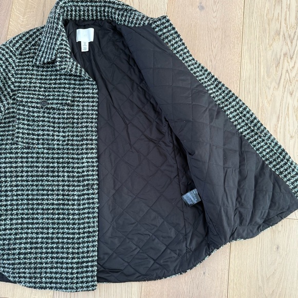 H&M Shacket Green Black Plaid Padded Quilted Women’s Medium - Picture 4 of 5
